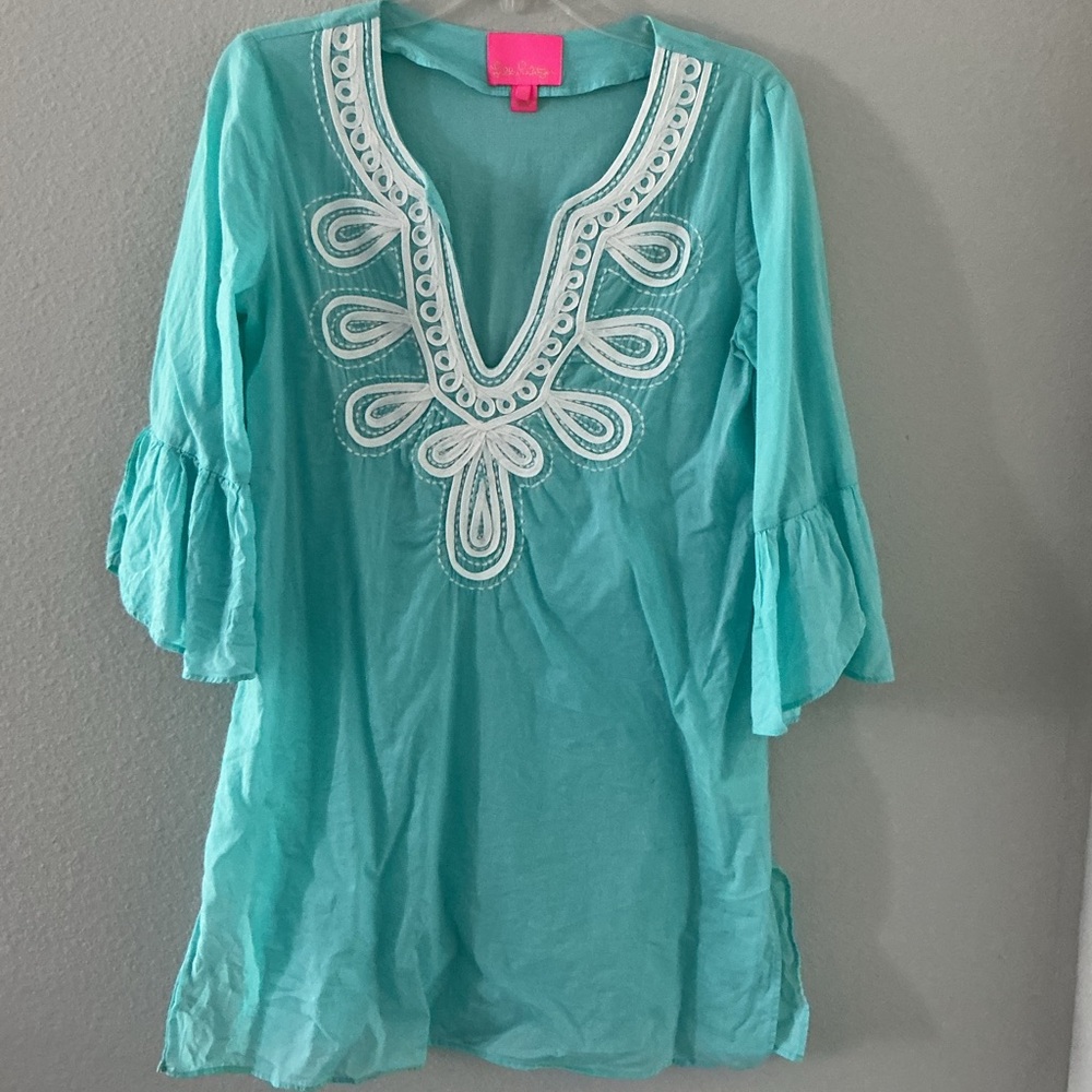 Lilly Pulitzer Light Aqua Piet Swim Cover Up Tunic, Size S